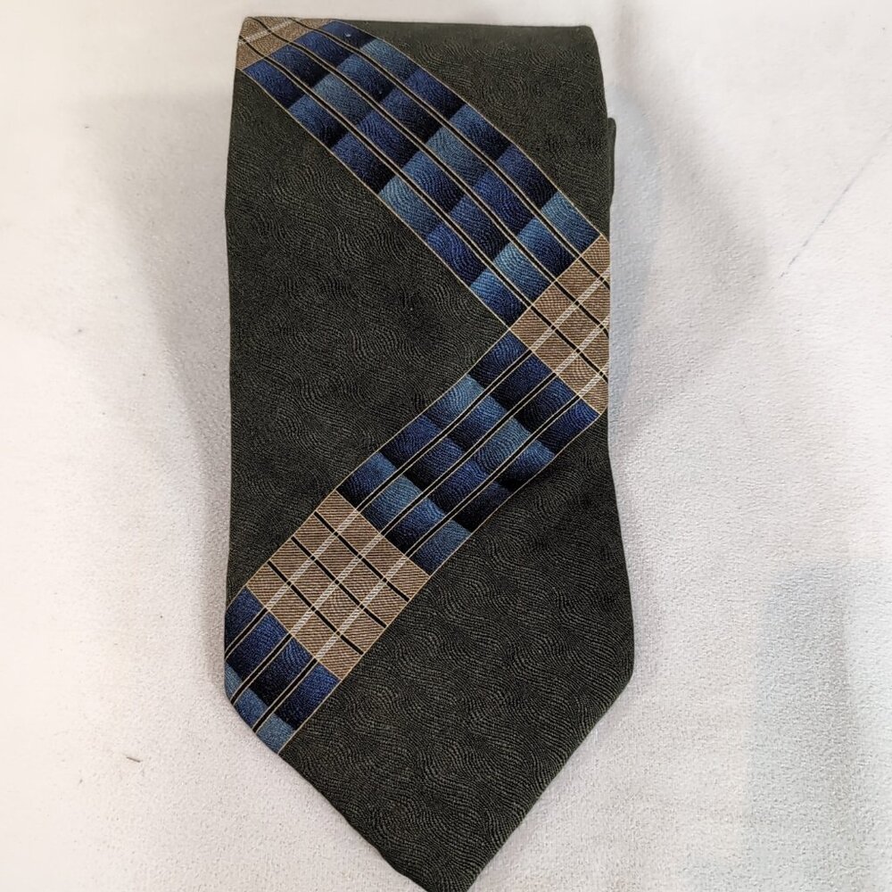 Palatina 100% Imported Silk Men Neck Tie Plaid Geometric Stripe Green Blue Multi